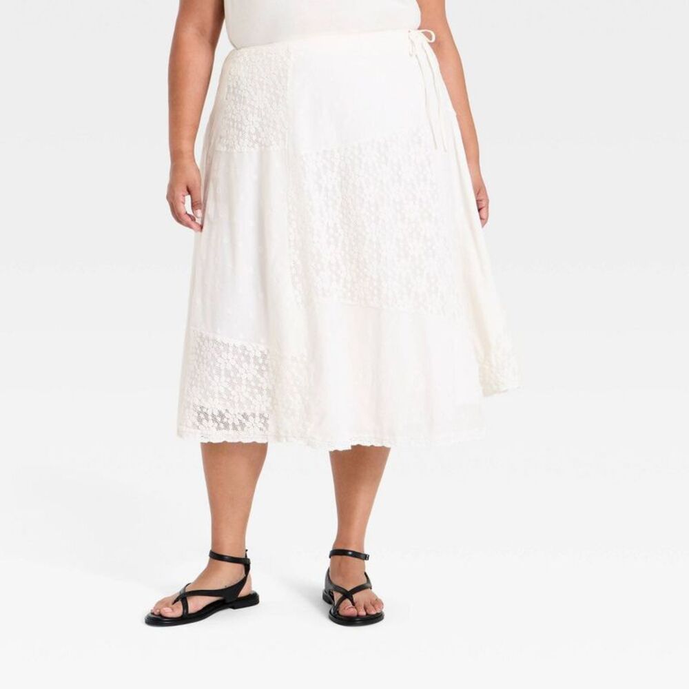Universal Thread - Women's Eyelet Midi Asymmetrical Skirt - Universal Cream - Picture 1 of 3